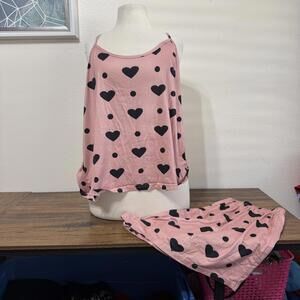 Shein Pink Heart Print Pajama Set with Tank Top and Shorts 3XL